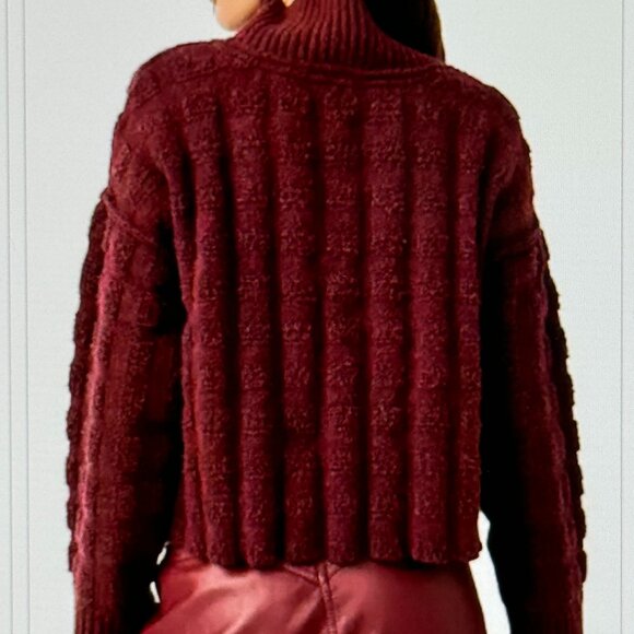 FREE PEOPLE Care FP Soul Searcher Mock Neck Sweater / Wine Heather New with Tags - Picture 2 of 8
